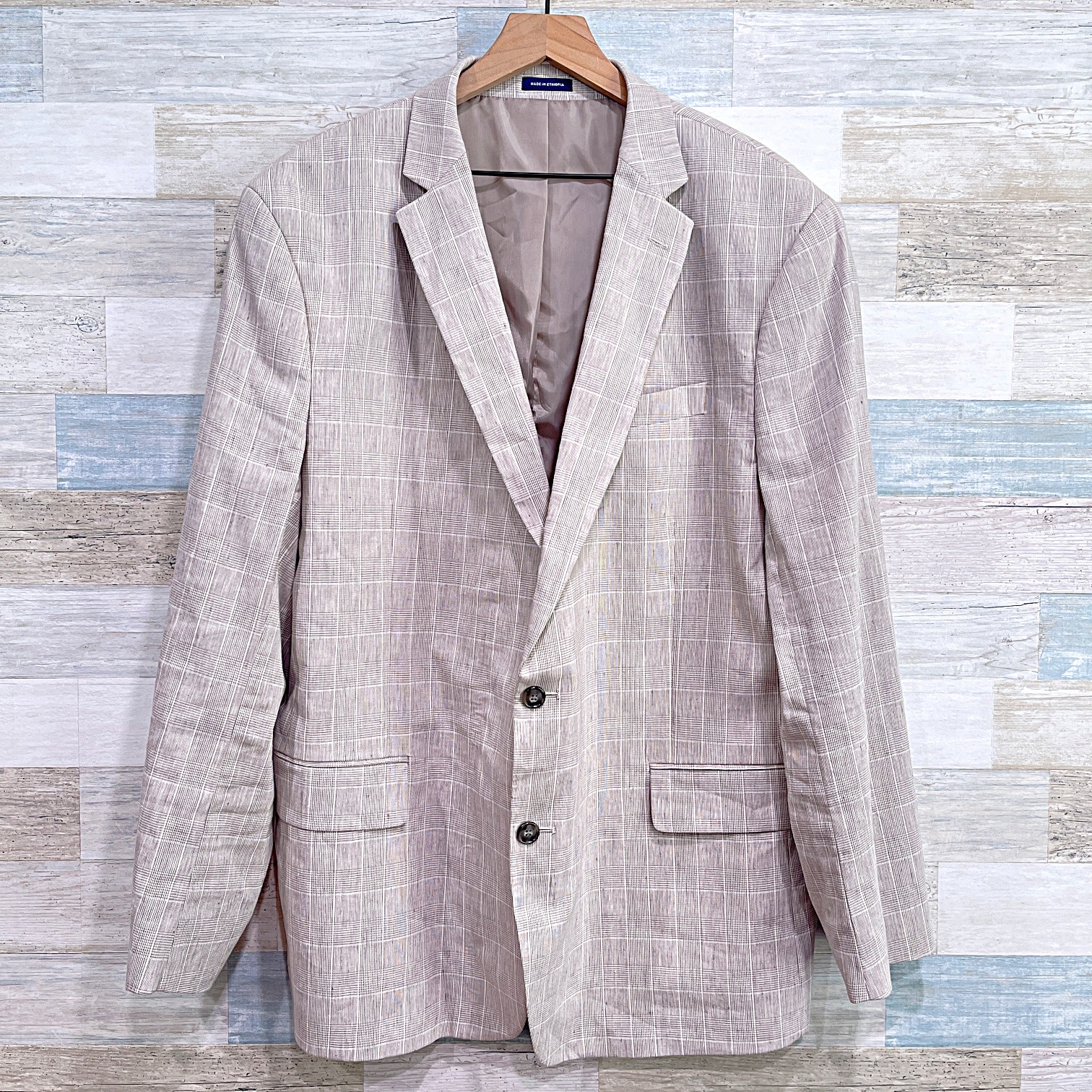 Stafford Linen Summer Sport Coat Jacket Beige Prince Of Wales Check Mens 50r